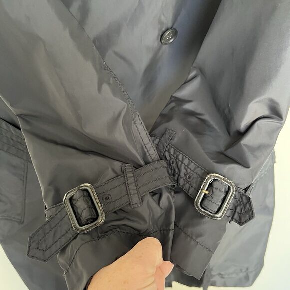 Banana Republic | Women’s Black Long Double Breasted Trench Rain Coat Belted Med - Picture 4 of 8